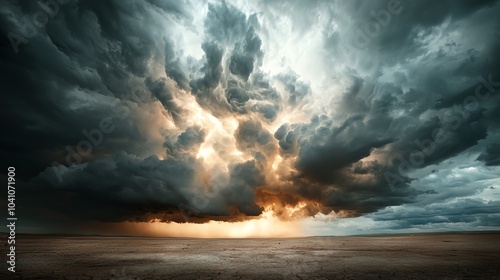 34 Thunderclouds forming over a vast plain, stormy weather, tension in the air