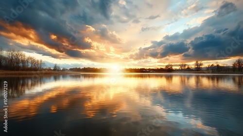 45 Storm clouds moving in over a calm lake, approaching weather, impending storm