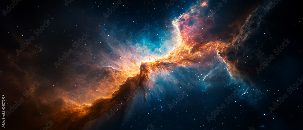 Fototapeta premium stunning cosmic scene showcasing vibrant colors and intricate patterns in nebula, filled with stars and celestial phenomena, evoking sense of wonder and exploration