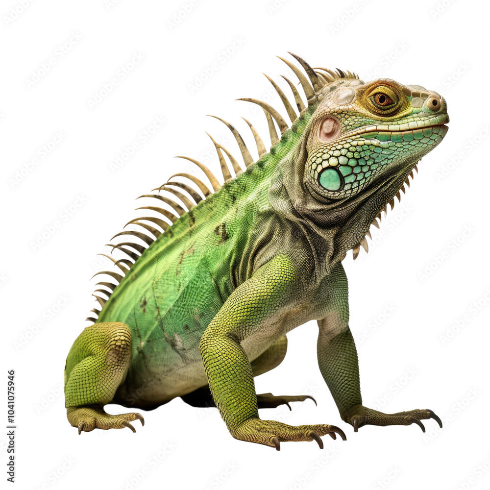 Obraz premium green iguana isolated on isolated a white transparent background