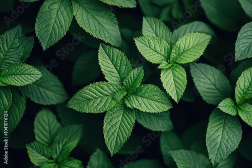 Lush Green Mint Leaves with Detailed Veins