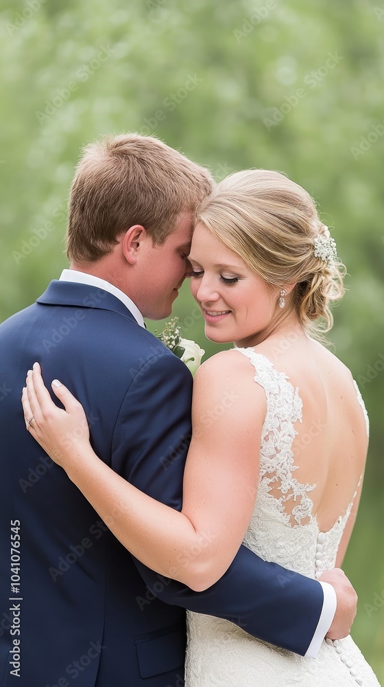 Portrait of a bride and groom standing close together, radiating love and connection. Portrait of a bride and groom standing close together, radiating love and connection.