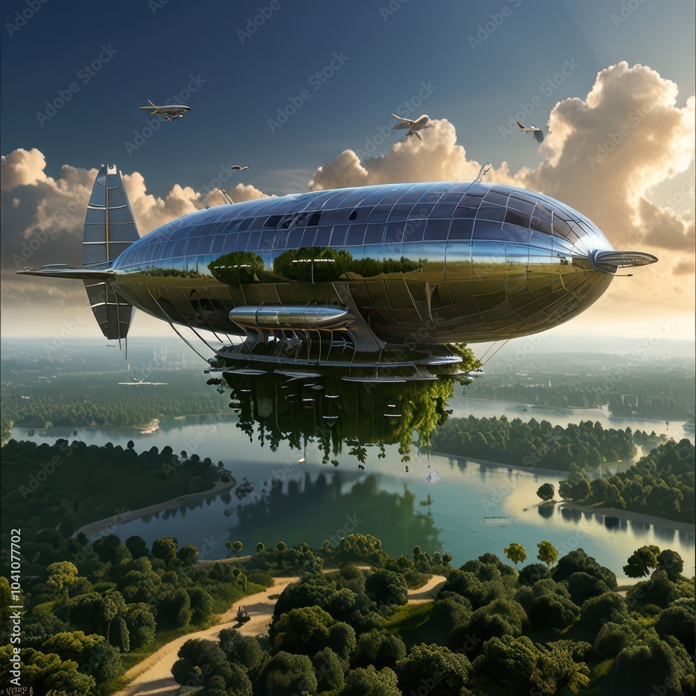 Sustainable Travel in the Future: Solar-Powered Airships Over Eco-Friendly Vertical Cities with Green Technology and Environmental Harmony