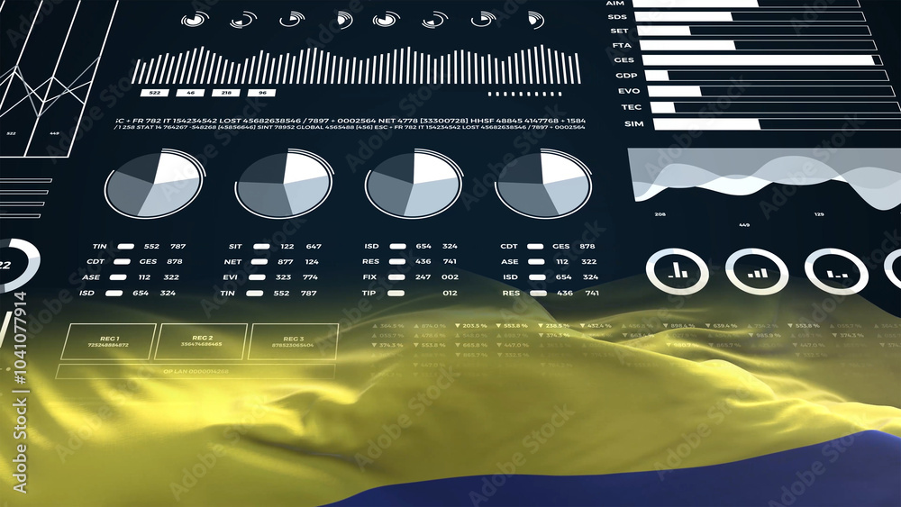 Colombia flag - Waving flag on report analytics data statement Colombia flag - Waving flag on report analytics data statement