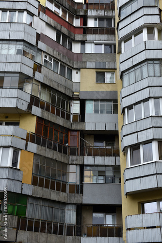 Post Soviet flat of blocks built in the Communist era, concrete apartment buildings photo