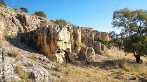 Jagged Limestone Rocks Against Clear Blue Sky photo