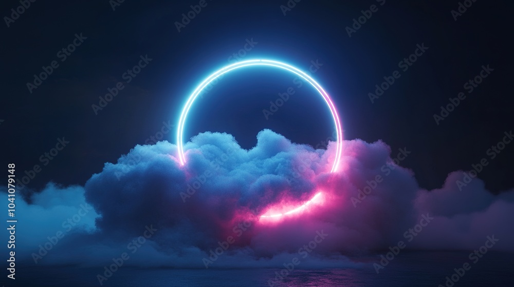 Neon Circle Above Colorful Clouds at Night Neon Circle Above Colorful Clouds at Night