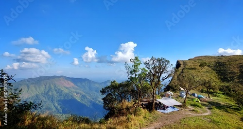 Mountains, sky, bright sunshine, tourist attractions Khao San Nok Wua, Kanchanaburi, Thailand, nature wallpaper.