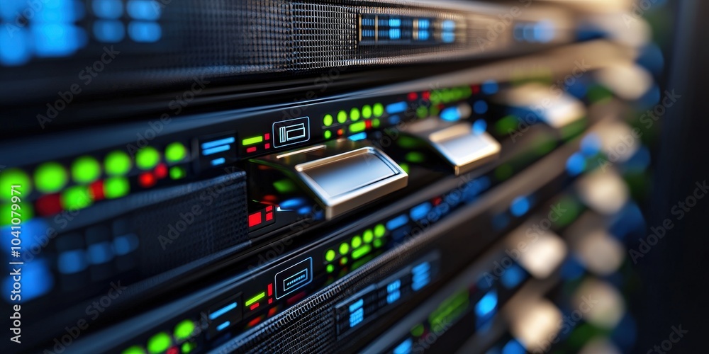 Server Rack Closeup Data Center Technology and Network Infrastructure Server Rack Closeup Data Center Technology and Network Infrastructure