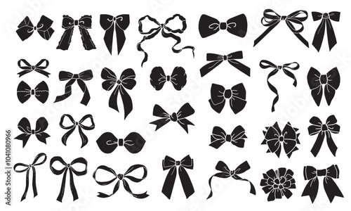 Set of graphical decorative bows. Vector sillouettes.