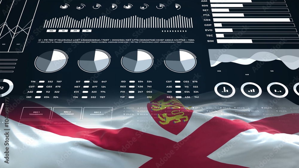 Jersey flag - Waving flag on report analytics data statement Jersey flag - Waving flag on report analytics data statement