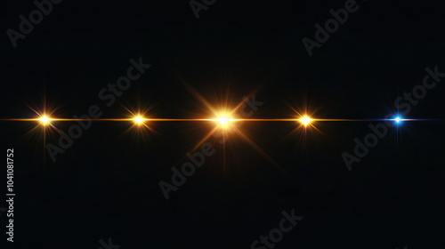 Bright glowing light rays create stunning visual effect with lens flare, showcasing spectrum of colors from warm yellow to cool blue. This captivating display enhances any design photo