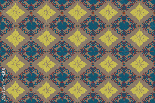 Seamless pattern with flowers, Embroidery Bohemian. Art Ornament Print. Design for Carpet, Cover, Wallpaper, Wrapping, Fabric, Clothing.