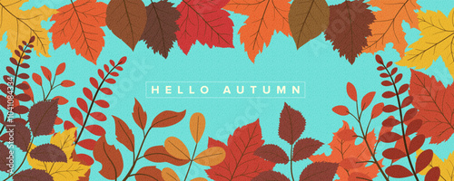 Hello autumn horizontal background. Autumn modern art design, templates for placards, banners, flyers, presentations, reports, sales, header, cover, social media, fashion ads, decor.