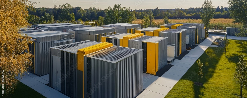 Aerial view of a high-tech data center complex