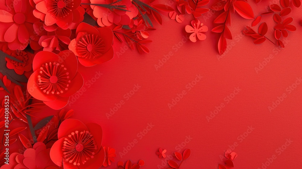 Red Paper Cuttings background - a vivid and traditional sight. This image features a beautiful background filled with red paper cuttings, exuding a sense of cultural charm and festive atmosphere. Red Paper Cuttings background - a vivid and traditional sight. This image features a beautiful background filled with red paper cuttings, exuding a sense of cultural charm and festive atmosphere.
