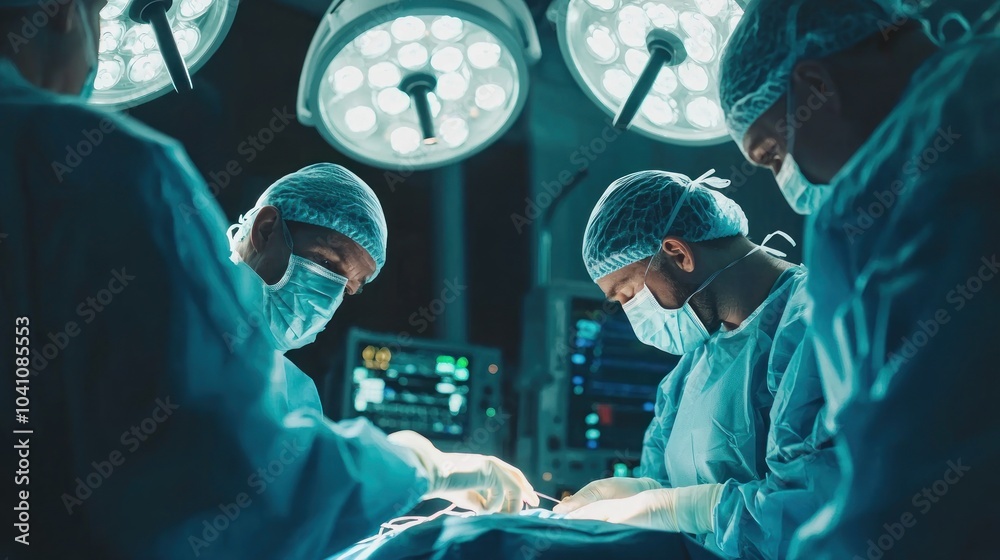 In the middle of an intense operation, doctors in surgery gowns work together with precision and focus. In the middle of an intense operation, doctors in surgery gowns work together with precision and focus.