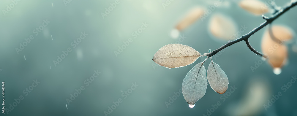 Raindrops on Autumn Leaves in Mist Raindrops on Autumn Leaves in Mist