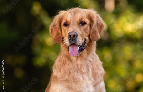 close up portrait beautiful dog golden retriever labrador in autumn in nature at sunset