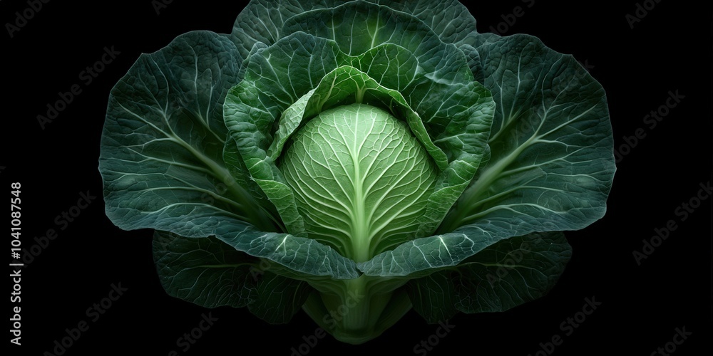 Fototapeta premium Fresh Green Cabbage Vegetable Isolated on Black Background