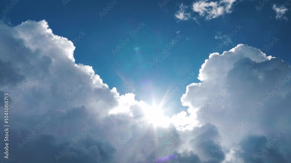 Aerial view of the sky with fluffy clouds and sunlight Aerial view of the sky with fluffy clouds and sunlight