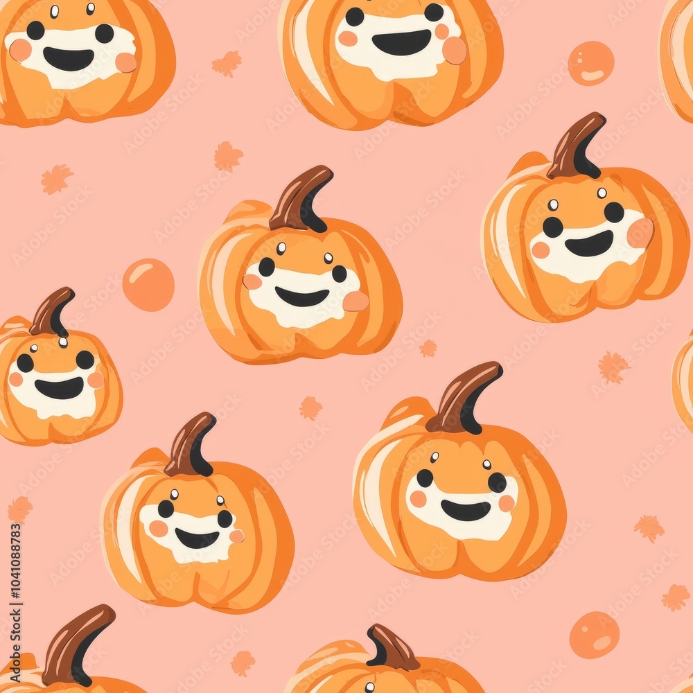 Fototapeta premium seamless pattern of pumpkin-flavored treats with cute faces