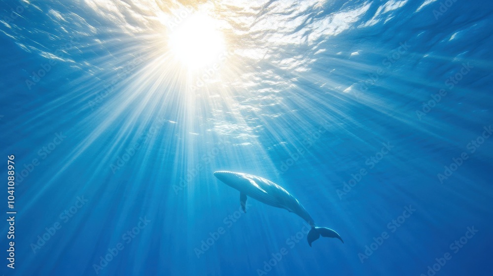 Dolphin swimming gracefully under sunlit ocean waters. Dolphin swimming gracefully under sunlit ocean waters.