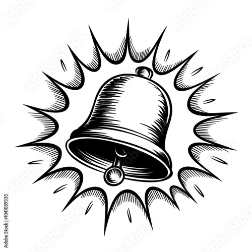Handbell illustration, black and white, musical instrument and ceremonial symbol