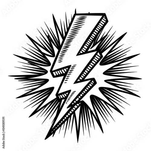 Lightning bolt symbol, black and white, power and energy concept