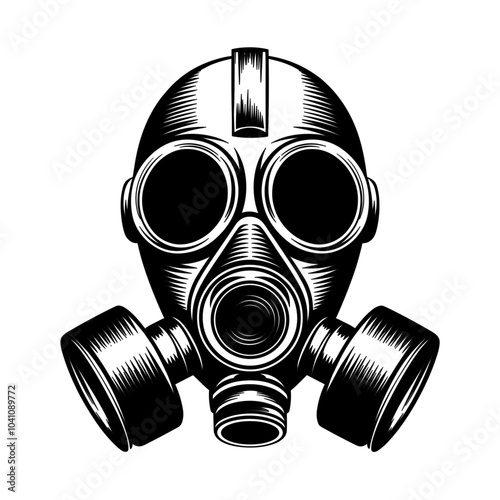 Gas mask illustration, black and white, protection concept