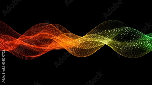 Abstract Orange Green Wave Flowing Digital Network Technology Background