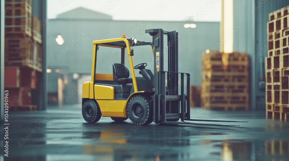 Forklift loader in storage warehouse ship yard. Distribution products. Delivery. Logistics. Transportation. Forklift loader in storage warehouse ship yard. Distribution products. Delivery. Logistics. Transportation.