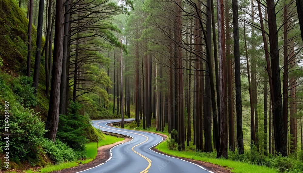 Fototapeta premium Winding Road Through a Lush Green Forest