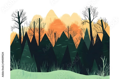 Forrest landscape with grass, nature inspired vector illustration