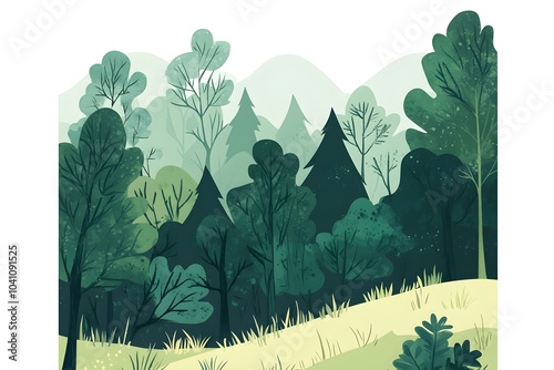 Forrest landscape with grass, nature inspired vector illustration