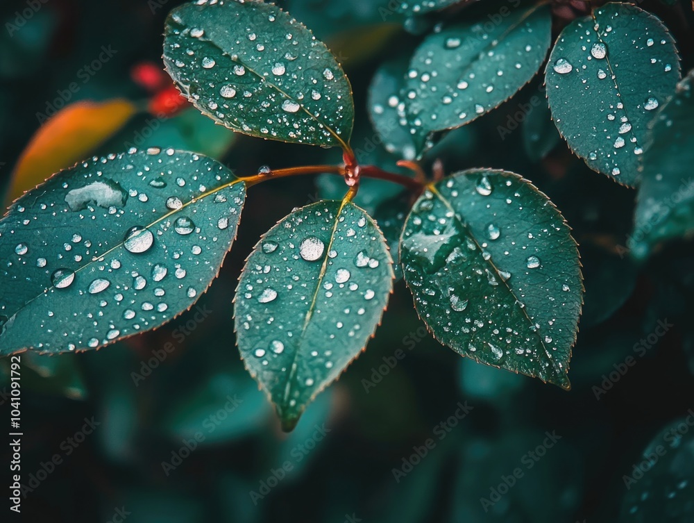 Green Leaf with Water Droplets, Green Leaf with Water Droplets,