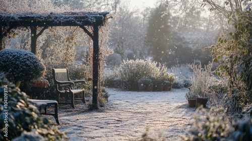 Winter Garden with Frost Covered Plants