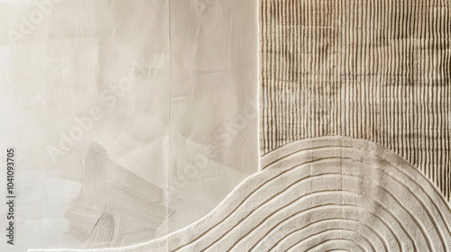 Beige wall with a pattern of lines and curves, white and brown colors, beige tone, minimalist abstract background