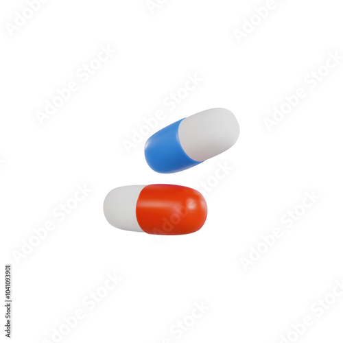 A set of 3d vector capsules in red and blue colors, for medical use