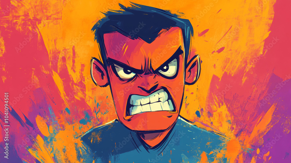 A cartoon-like image of an angry man, drawn in a bold, colorful style. A cartoon-like image of an angry man, drawn in a bold, colorful style.