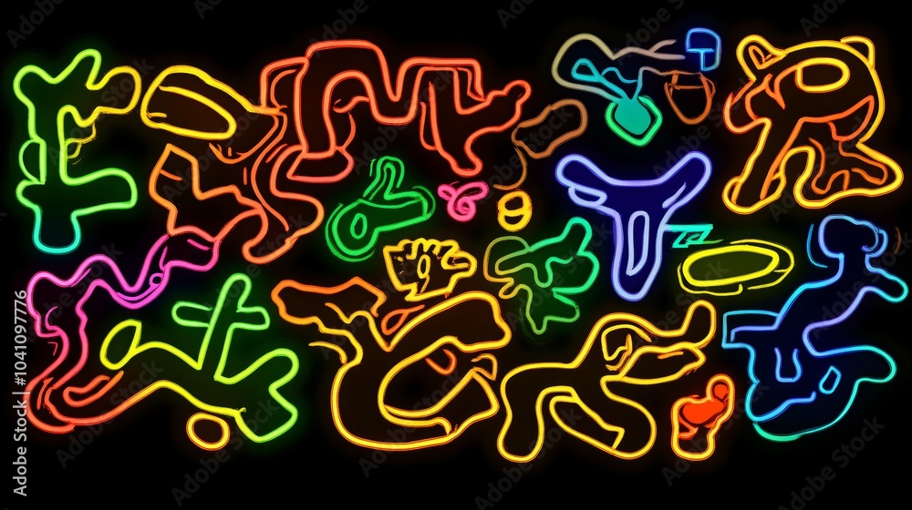 Abstract Neon Art Colorful Shapes Glowing Lines Black Background Modern Design Bright Abstract Neon Art Colorful Shapes Glowing Lines Black Background Modern Design Bright