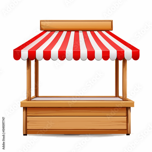 Realistic vector illustration of empty market stall with red and white striped awning (5)