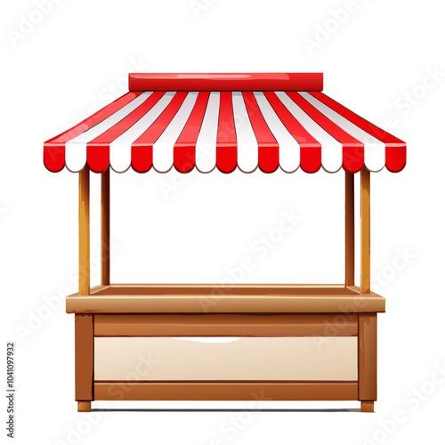 Realistic vector illustration of empty market stall with red and white striped awning (10)