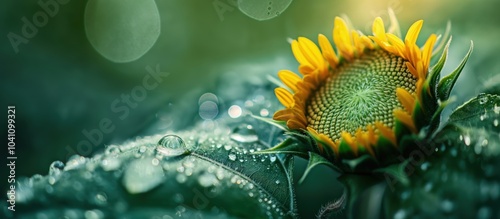 Dewy Sunflower Shines at Dawn