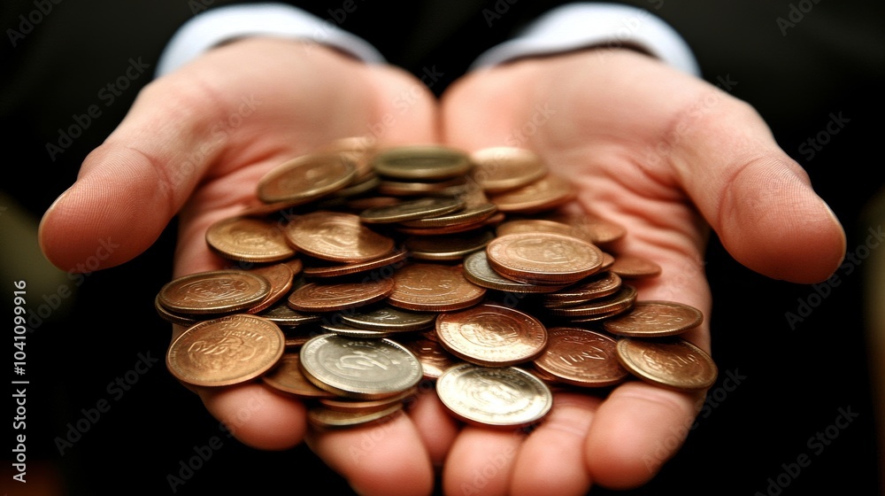 Hand Holding Pile of Coins Currency Finance Savings Money Hand Holding Pile of Coins Currency Finance Savings Money