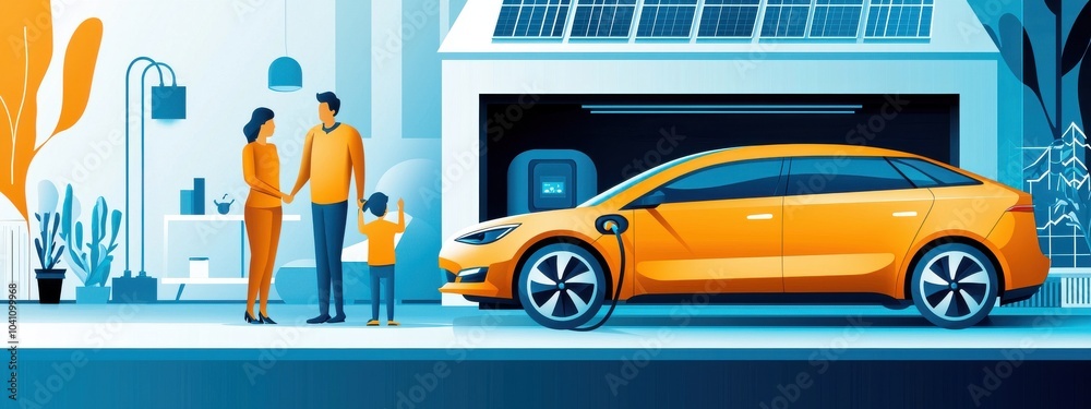 Family Togetherness Around Electric Vehicle at Home