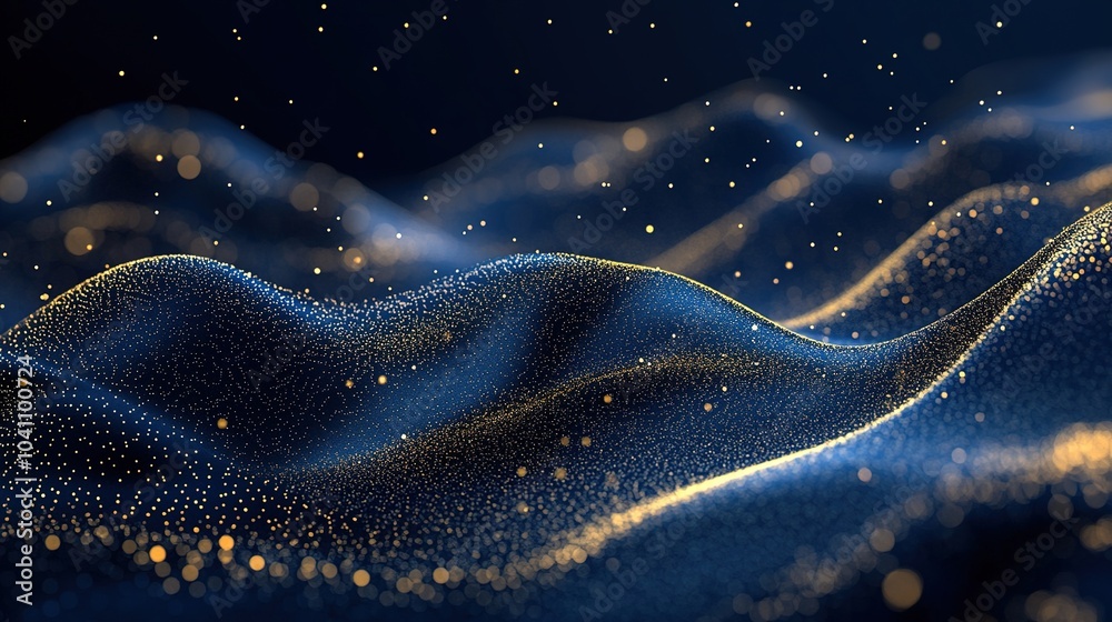 Abstract Waves with Glowing Particles in Dark Background Abstract Waves with Glowing Particles in Dark Background