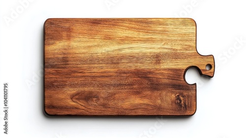 Wooden cutting board with a handle and a hole for hanging.