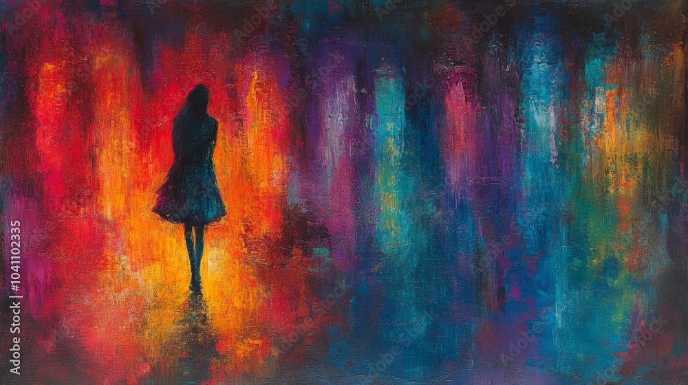 Abstract Painting of Woman in Colorful Landscape Abstract Painting of Woman in Colorful Landscape
