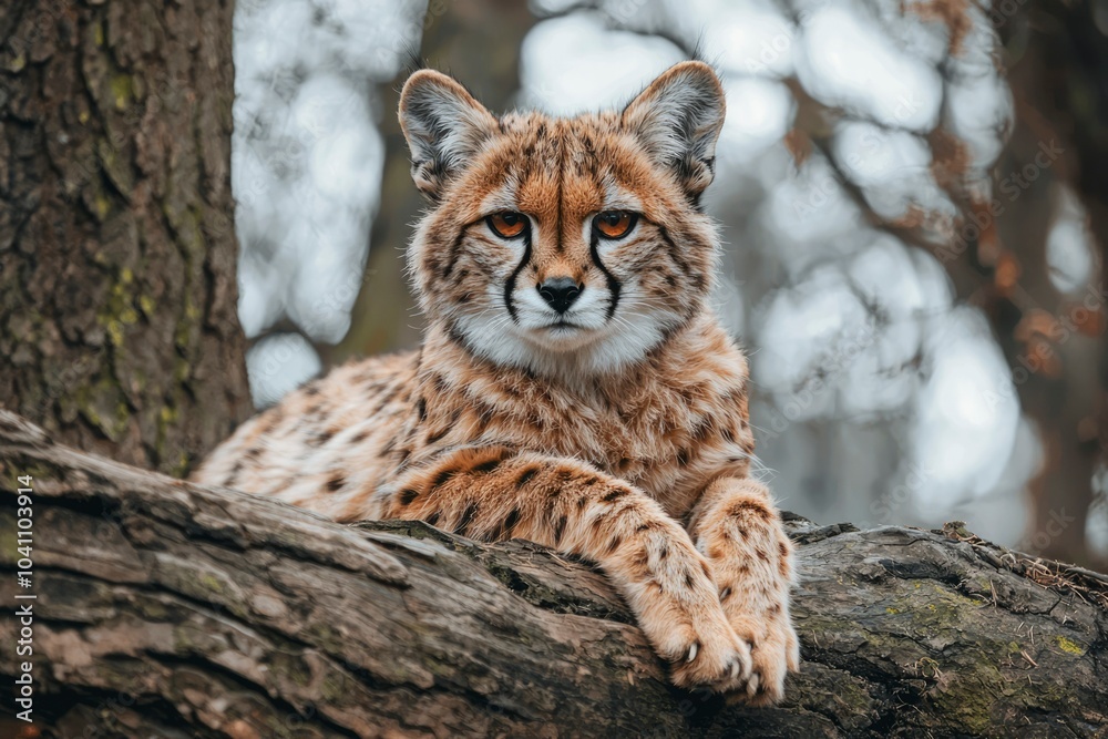 Obraz premium A Cheetah Cub Resting on a Tree Branch